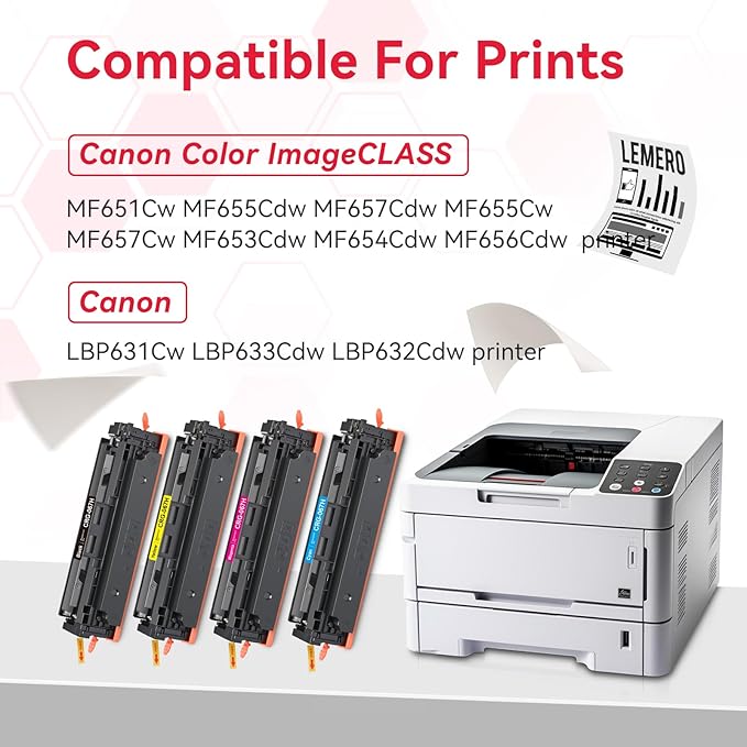 LEMERO 067H Toner Compatible for Canon 067H Toner Cartridges Set Work for Canon MF656Cdw for Canon 067 MF654Cdw MF653Cdw LBP632Cdw Printer, Black Cyan Yellow Magenta 4-Pack of 067H