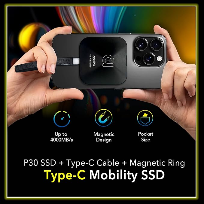 Addlink P30 1TB External SSD USB4 4000MB/s Type C Compatible thunderbolt 4, Tesla, iPhone15/16&iPad&Mac, Steam Deck/Android/PS5&4 Smart TV Magsafe ProRes 4K 120fps, Includes USB4.0 Cable Aluminum case