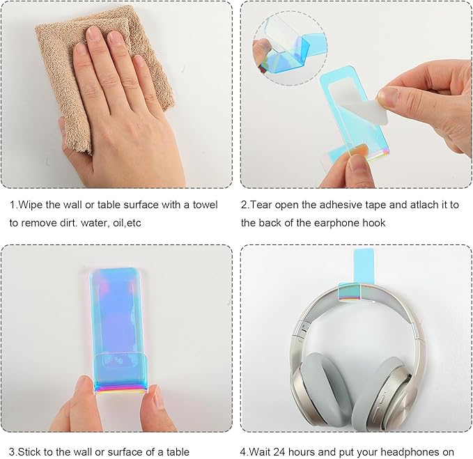 Weewooday 4 Pieces Headphone Hanger Headset Stand Holder Adhesive Wall Mount Headphone Hook for Desk Acrylic Gaming Earphones Hanger with Glues for Earphone Controller(Colorful)