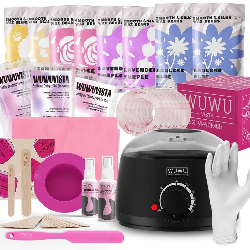 Waxing Kit, WUWUVISTA Hair Removal Hard Wax Kit with Wax Melt Warmer & Waxing Beads for Women & Men - Professional at home Wax Pot for Face/Brazilian/Full Body/Bikini/Sensitive Skin(Purple, 69 items)
