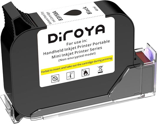 diroya Handheld Printer Ink Cartridge 45ml Solvent Fast Dry, 0.5-Inch Nozzle for Non-Encrypted Portable Mobile Inkjet Printer Only, Universal Surface Printing