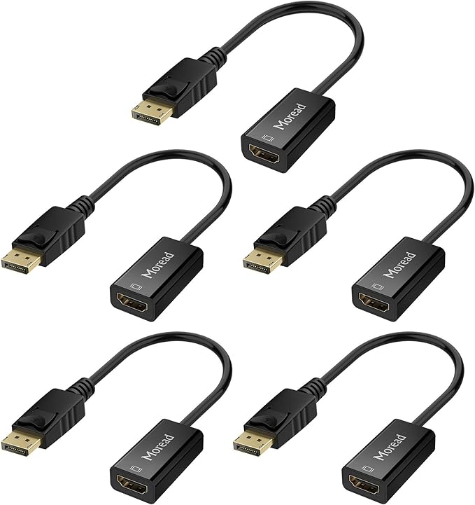 Moread 4K DisplayPort (DP) to HDMI Adapter, 5 Pack, Uni-Directional Gold-Plated Display Port Computer to HDMI Screen Converter (Male to Female) Compatible with HP, Dell, Lenovo & More, Passive - Black