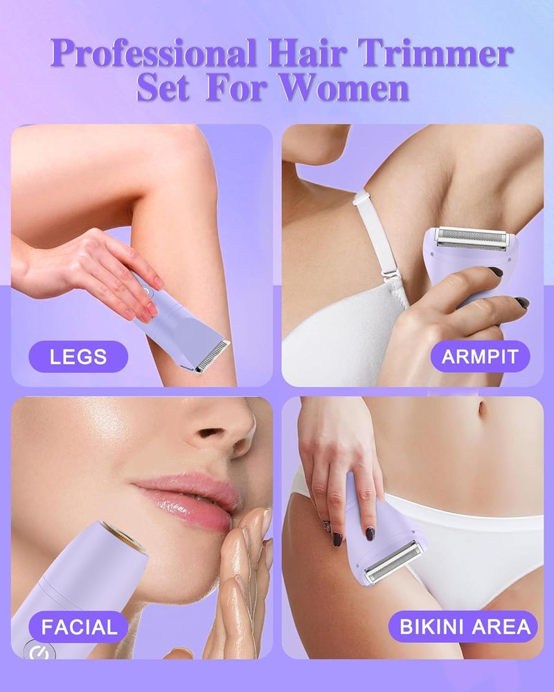 Bikini Trimmer for Women - 3-in-1 Electric Razor for Pubic & Body Hair | IPX6 Waterproof, Purple