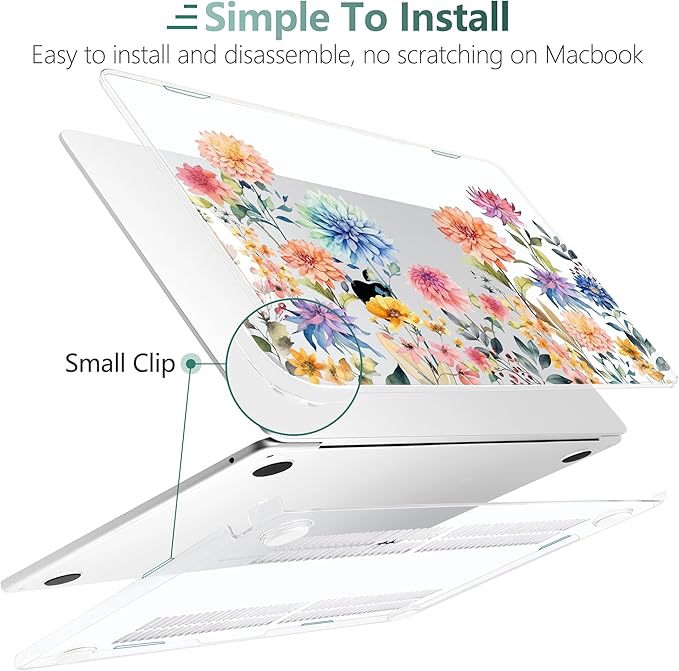 TWOLSKOO for MacBook Air 15 inch Case 2026 2025 2024 2023 Release M5 A3448 M4 A3241 M3 A3114 M2 A2941, Plastic Hard Shell & Screen Protector & Keyboard Cover & Trackpad Film, Beautiful Flowers