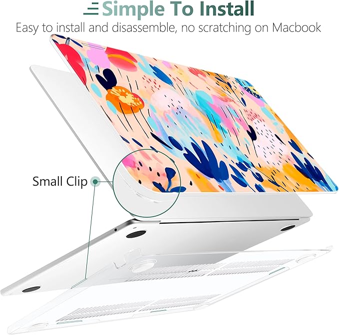TWOLSKOO for MacBook Air 13 inch Case M5 2026 M4 2025 M3 M2 2024-2022 A3449 A3240 A3113 A2681, Plastic Hard Shell & Keyboard Cover & Type C for MacBook Air 13.6 inch Case, Bright Abstract Florals