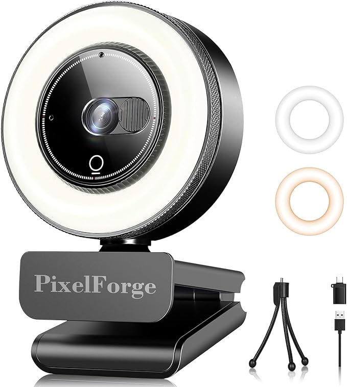 PixelForge 2K Webcam for PC with Microphone & Light & Privacy Cover, Web Camera for Desktop Computer/Laptop/Monitor/Mac, USB Streaming Camera for Zoom/Skype/Teams/Video Calling/Studying and Conference