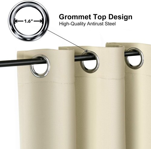 ChrisDowa Blackout Curtains - 72-Inch Thermal Insulated Grommet Panels Set for Bedroom & Living Room (Beige, 2 Panels)