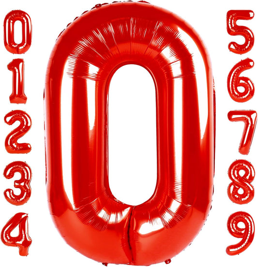 Number 0 Balloons - 40 Inch Red Number Balloons for Birthday, Wedding & Baby Shower Decor