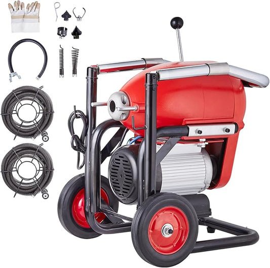 Happybuy Drain Cleaner Machine 120FT x 6/5 Inch - Powerful Unclogging Solution,1100W Electric Sewer Snake Auger Manual Feed - with 6 Cutters and CW/CCW Control for 4" to 8" Pipes