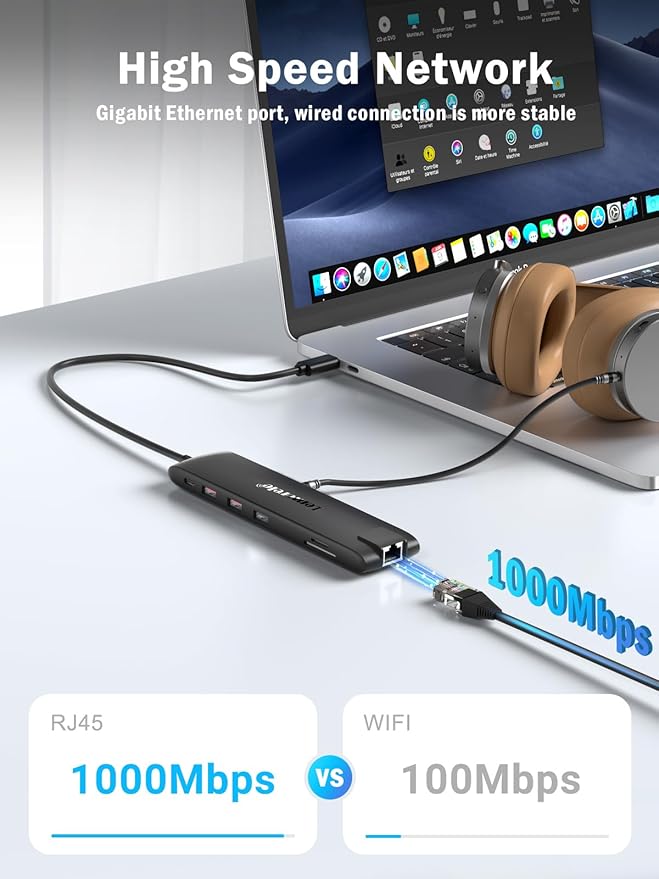 Lemorele 13-in-1 USB C Docking Station with Triple Display, 2X 4K HDMI, VGA, 100W PD, 6 USB Ports (incl. USB-C 3.2), Gigabit Ethernet, SD/TF Reader, 3.5mm Audio for MacBook/Windows