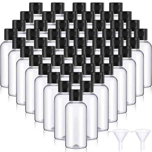 Mifoci 100 Pcs Small Plastic Bottles with Caps 2 oz Clear Empty Squeeze Bottle with Flip Cap Small Refillable Transparent Travel Dispenser Container for Shampoo Lotion Conditioner Liquid Soap