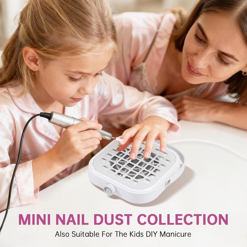 Nail Dust Collector - Compact 6000RPM Vacuum Fan for Acrylic Nails | Powerful Dust Extraction, White