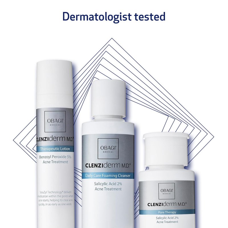 Obagi CLENZIderm M.D. Therapeutic System – 3 Step Acne Treatment System Includes 2% Salicylic Acid (BHA) Cleanser, 2% Salicylic Acid (BHA) Exfoliating Toner, 5% Benzoyl Peroxide (BPO) Acne Treatment