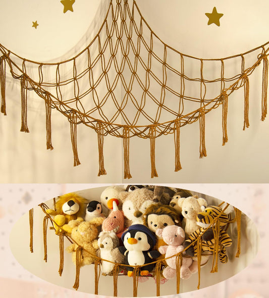 Mirolam Stuffed Animal Hammock - Large Plush Toy Storage Organizer for Bedroom & Nursery Decor - Caramel
