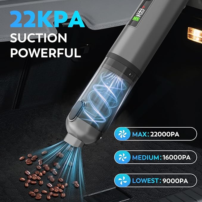 KedeeSparkle 22000Pa High Power Handheld Vacuum Cleaner, 4-in-1 Cordless Car Vacuum & Air Duster with LED Display, USB-C Rechargeable Vacuum for Car Home Office Pet Camping