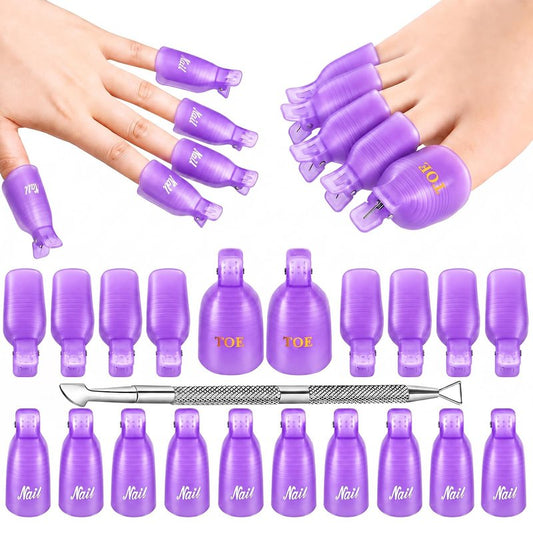 Makartt Nail Polish Remover Clips Kit, 20PCS Reusable Nail Soak Off Clips for Fingers & Toes, Acrylic & Nail Remover Tools, Double-Ended Cuticle Pusher, Fast, Mess-Free Gel Removal at Home or Salon