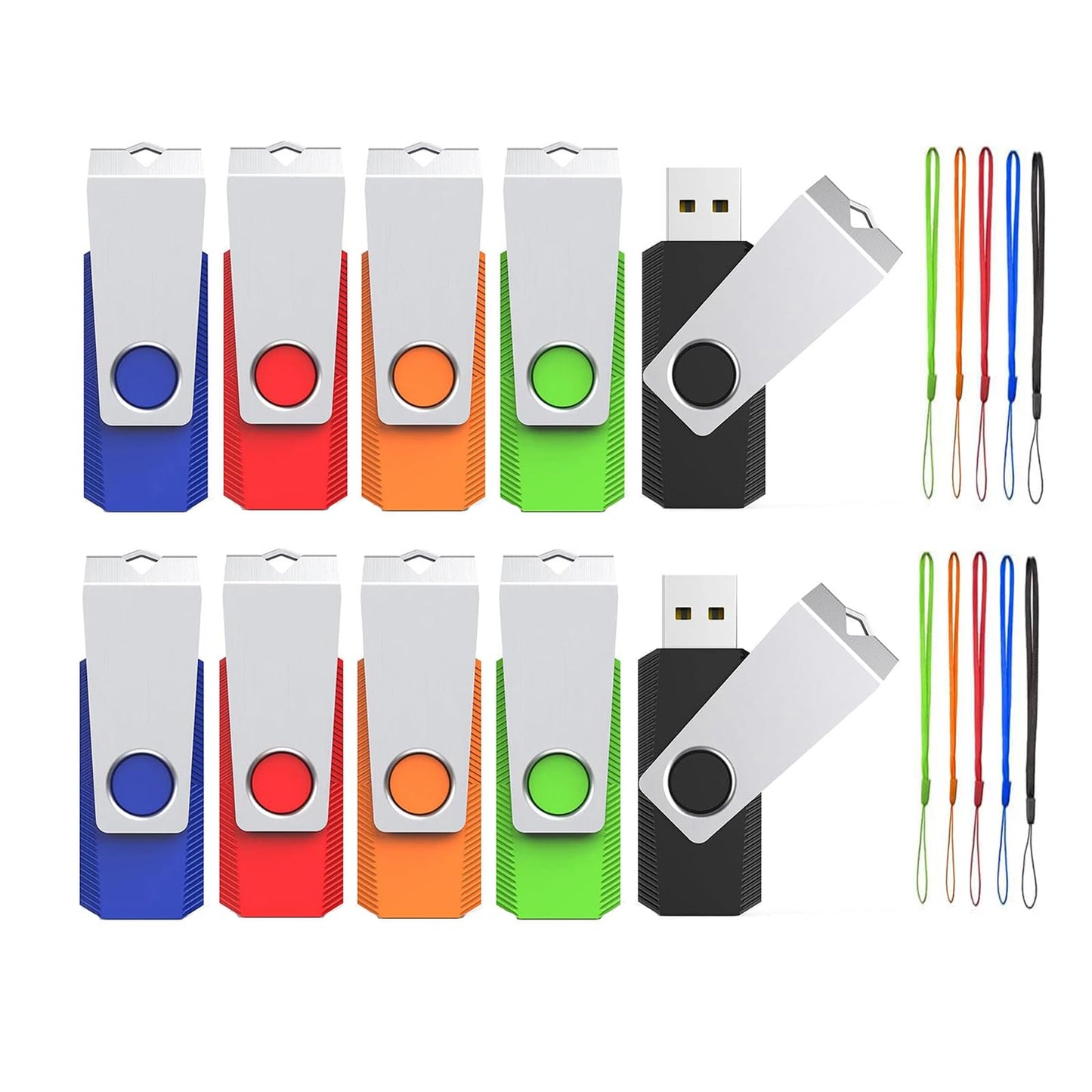 8GB Flash Drive 10 Pack, Wooolken USB 2.0 Memory Stick Thumb Drive with Lanyards Swivel USB Stick for Data Storage and Backup (Mixed Colors)