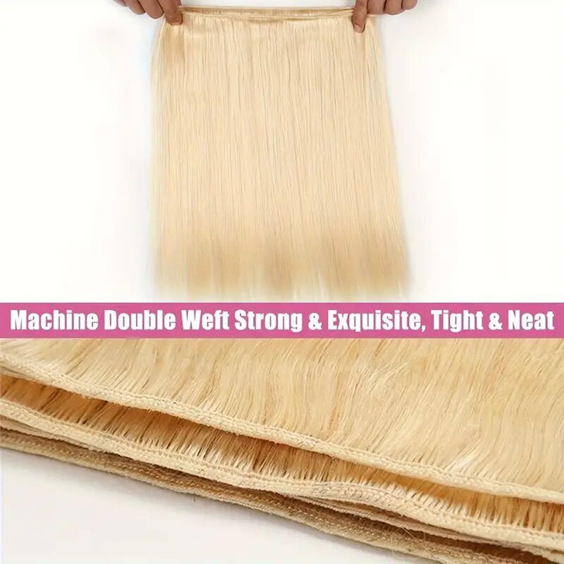 613 Bundles Human Hair Extensions 100g/Bundle 613 Color Real Human Hair Extensions For Women Light Blonde Color Human Hair Bundles 2-3set Can Be Full Head (Straight Hair, 20 Inch)