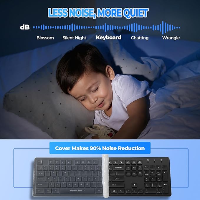 MIKUSO Laser Keyboard with Cover, Wired Keyboard 104 Keys Full Size, Laser Etched Non Fading Keycaps, Easy Clean Computer Keyboard with Number Pad for Office Desktop PC, 1.6m USB Cable- Black