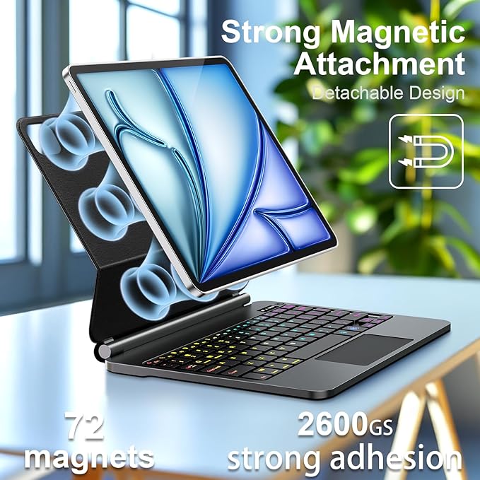 GGQFGTOJ Keyboard Case for iPad Air 13 inch (M3 2025/M2, 2024),iPad Pro 12.9 inch (3/4/5/6th Gen)，Magic-Style Magnetic – Floating Cantilever Stand – Backlit Keyboard Case with Multi-Touch Trackpad