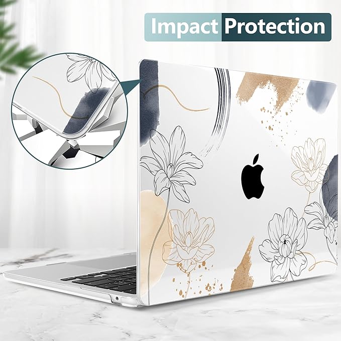 TWOLSKOO for MacBook Air 13 inch Case M5 2026 M4 2025 M3 M2 2024-2022 A3449 A3240 A3113 A2681, Plastic Hard Shell & Keyboard Cover & Screen Film for MacBook Air 13.6 inch Case, Florals X450