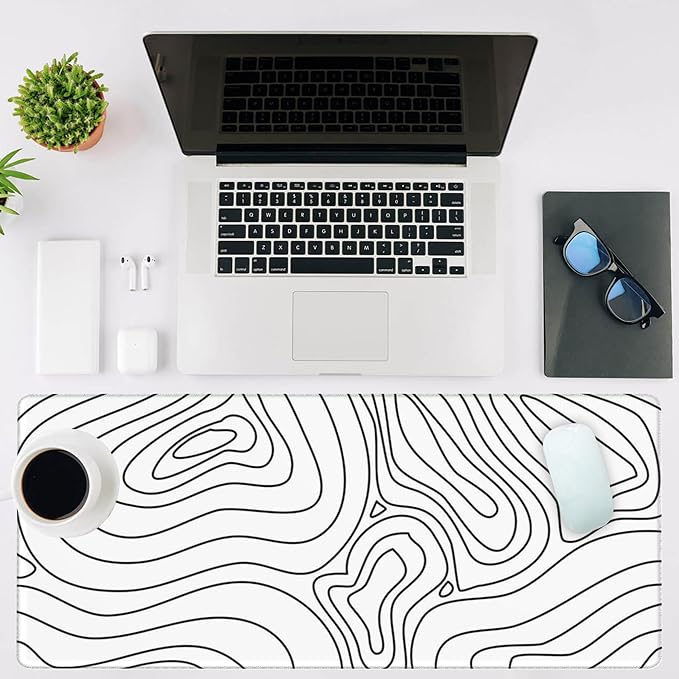 NIYLYNSYN Mouse Pad Large Topographic Contour Map Non-Slip Game Desk Mat with Stitched Edge Laptop Keyboard Desk Pad for Work Home Gaming (35.4 x 15.7 Inches)