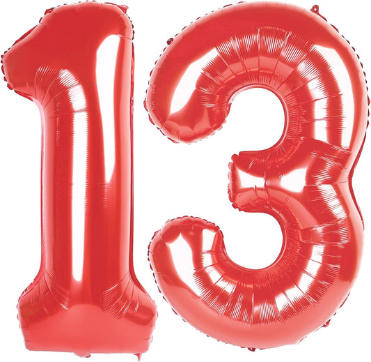 Red Number 13 Balloon - 40 Inch Birthday Decoration for 13th Year Celebration | Party Supplies