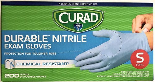 Curad Nitrile Exam Gloves - Powder-Free, Non-Sterile, Blue, Small, 200 Count