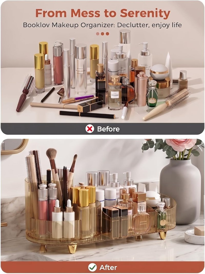 Rotating Makeup Organizer - Large Capacity Clear Acrylic Cosmetic Display Case | Vanity Storage for Skincare, Brushes & Lipsticks