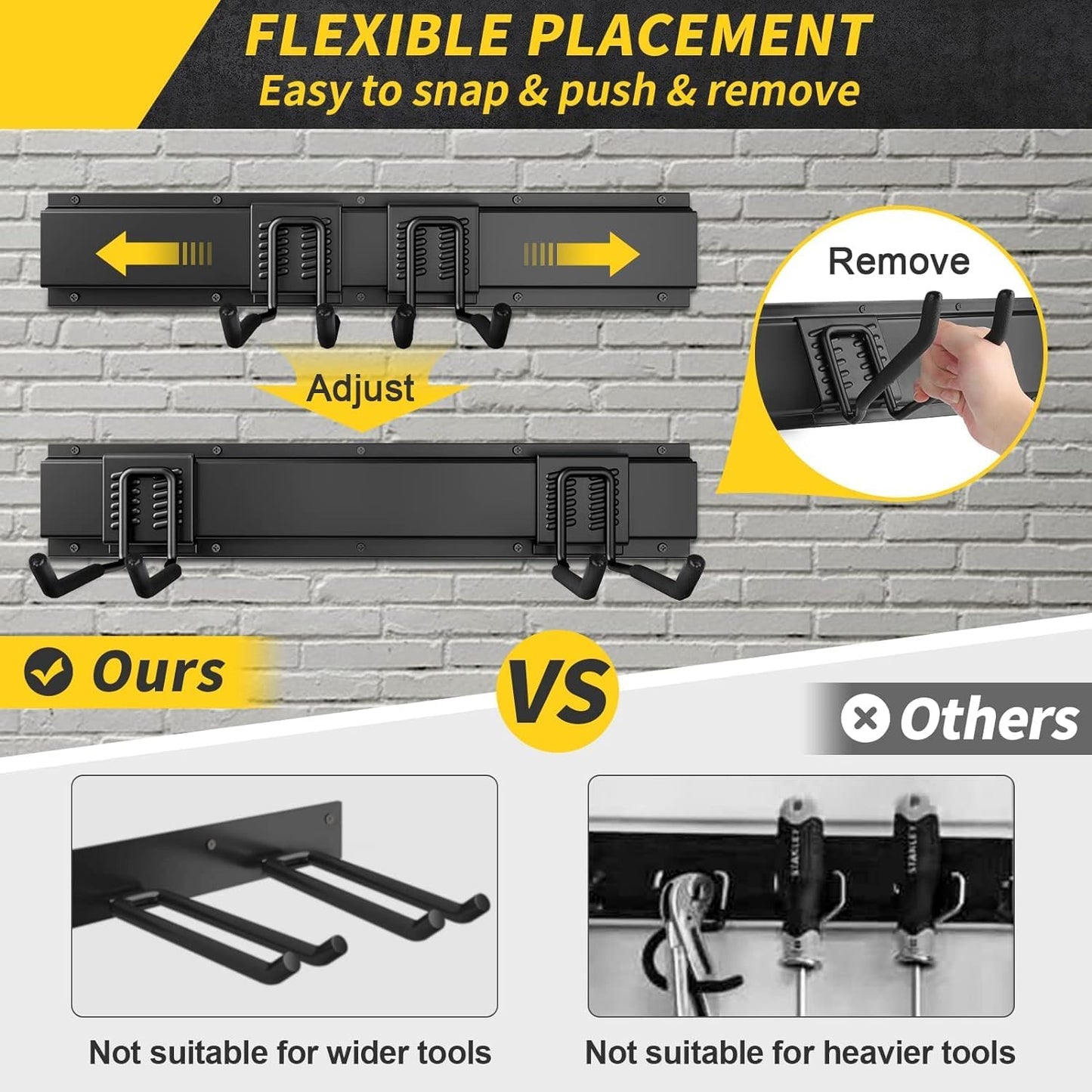 UUP Garage Storage | 64-Inch Wall Mount Tool Organizer with Adjustable Metal Hooks - Heavy-Duty Yard Rack