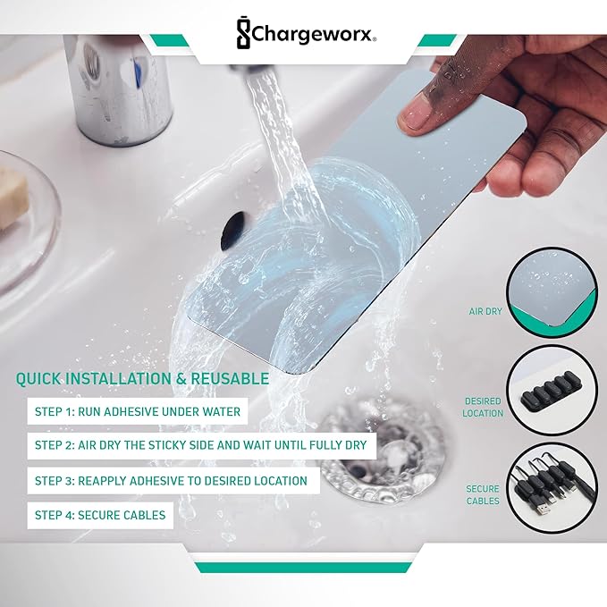 CHARGEWORX Magnetic Cable Clips 20-Pack – Adhesive Cord Organizer for Desk, Wall, Nightstand & Car – Magnetic Cable Holder for USB-C, Lightning, HDMI & Charging Cables – Cable Management Clips