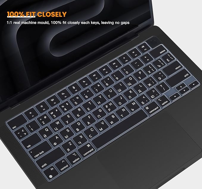 Russian Keyboard Cover Skin for 2026-2021 Apple MacBook Pro 14 A3426 A3427 A3434 A3112 A3401 A3185 A2992 A2918 A2442 A2779, MacBook Pro 16 A3428 A3429 A3403 A3186 A2991 M5-M1 Pro Max Protector-Black