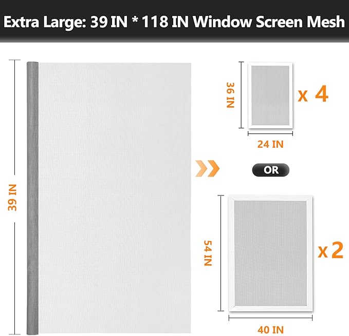 Secopad Window Screens Replacement Repair Kit, Grey Screen Door Mesh Replacement Kit, Durable Fiberglass Mesh Roll with Tools for Windows Doors Patio and Porch, 39in x 118in