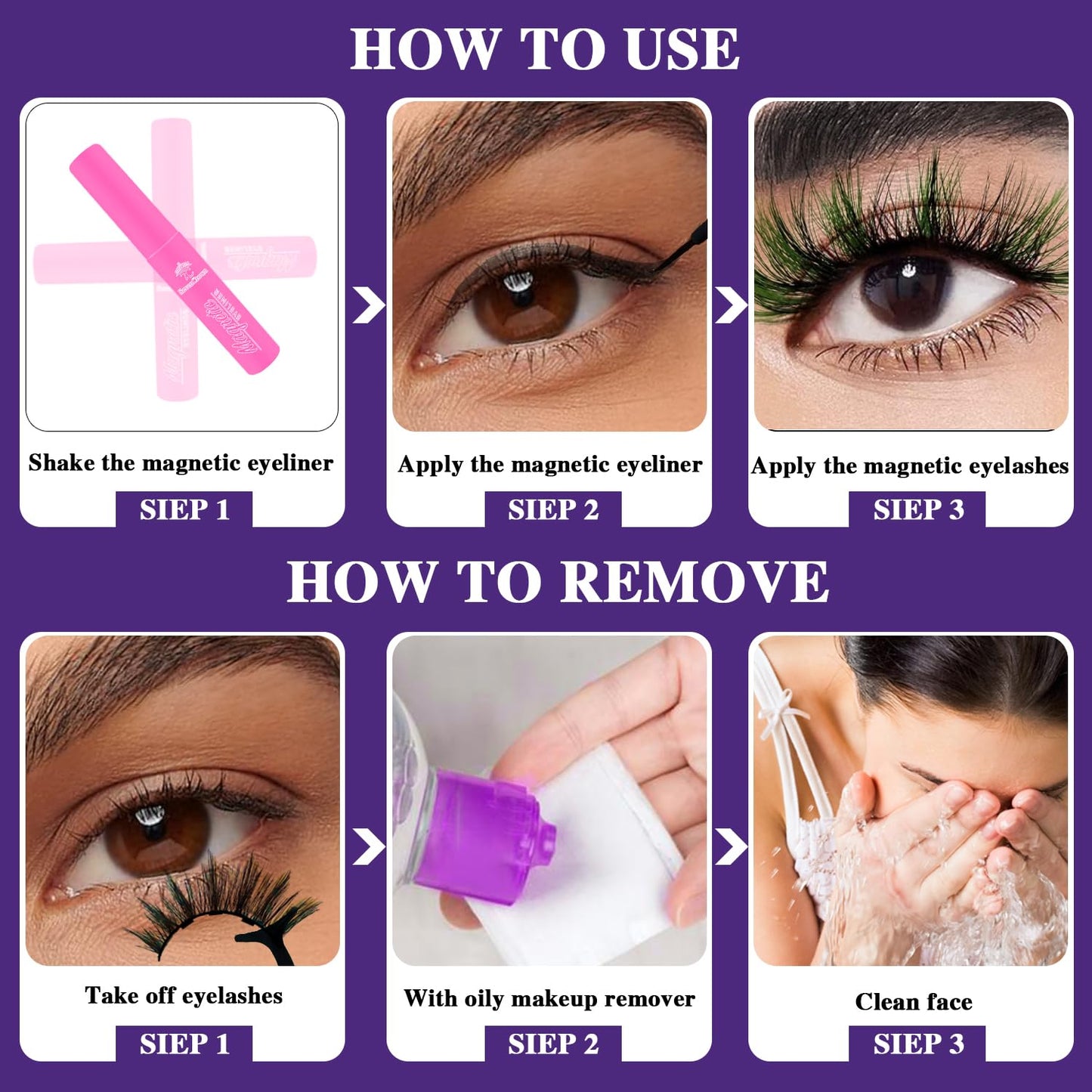 Magnetic Eyelashes 7C SevenCrown Round Magnetic Lashes with Eyeliner,3D Natural Look Magnetic Lash with Applicator,10 Pairs,Cruelty-Free, Long Lasting.