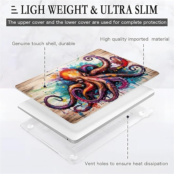 COTAIL Compatible with MacBook Air 13.3 13.6 Inch Case 2022 2021 2020 2019 Plastic Hard Shell Case Cover,13.3 Air (A1932/A2179/A2337), Octopus