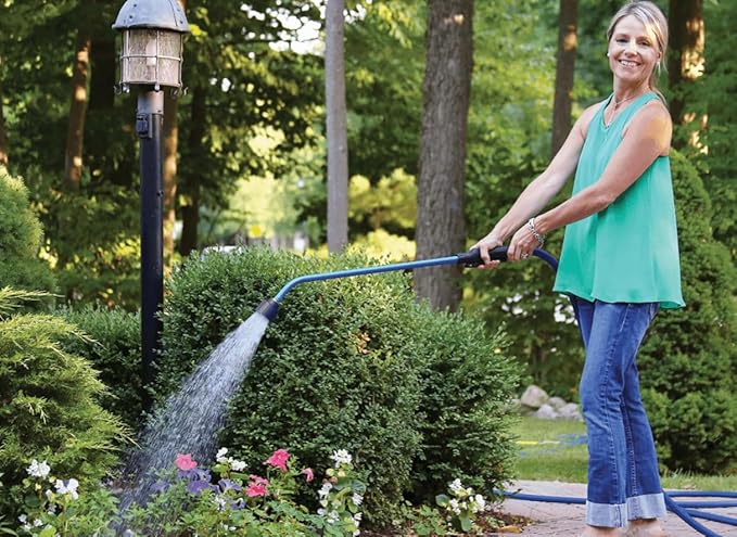 Dramm Touch-N-Flow Rain Wand â 16â Long, Blue â Full Watering Flow with Trigger-Style Shut-Off Valve & Lock â High-Flow, Gentle Spray for Gardens, Hanging Baskets & Flowerbeds