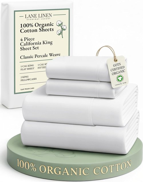 LANE LINEN 100% Organic Cotton California King Sheets Set - Ultra Soft 4-Piece Bedding in White