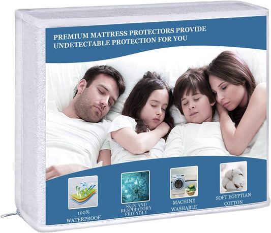 Skiennix Waterproof Mattress Protector - Cal King Size, Breathable & Soft, Hypoallergenic, Fitted Up to 18 Inches Deep, White