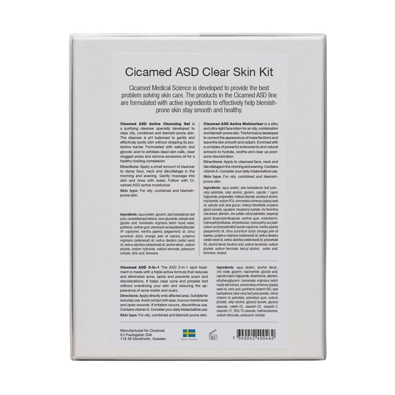 Cicamed ASD kit - Cleansing Gel, Moisturizer & 3-in-1 Spot Treatment with Salicylic Acid - Oily & Combination Skin – Reduces Pimples, Scars & Redness