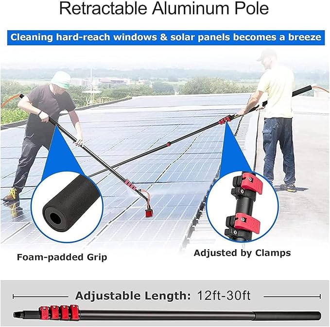 Telescopic Water Fed Pole Window Cleaner Kit - 20M Hose, 50cm Brush Head, Extendable Roof Cleaning Brush for Conservatory, Efficient Window & Roof Cleaning Tools