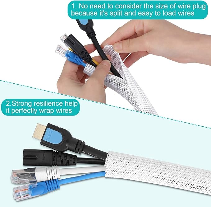 6.6ft, 1.2 inch White Cable Sleeve