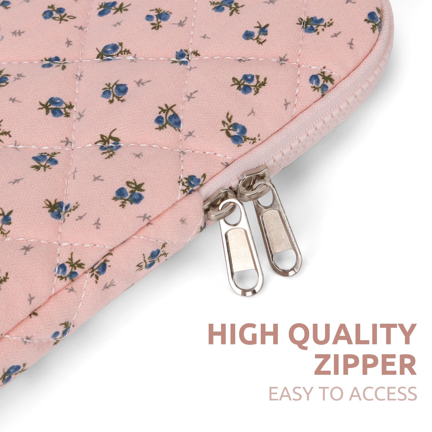 Puffy Laptop Sleeve 13-15.6 Inch Cute Quilted Laptop Protective Case Padded Floral Computer Sleeve for MacBook (A-Dark Pink, 13 Inch)