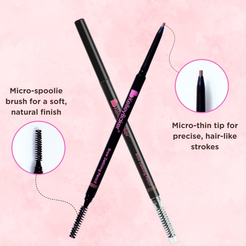 Kelley Baker Brow Defining Pencil, Micro-Thin Tip for Precise Hair-Like Strokes and Shaped Brows, Smudge-Resistant Long-Lasting Formula, Built-In Spoolie for Natural Soft Defined Brows, (Brown)