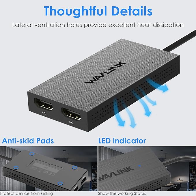 WAVLINK USB 3.0 & USB C to Dual HDMI Adapter 4K@60Hz for Dual Monitor, DisplayLink USB C HDMI Adapter for Apple Mac M1-M5/Macbook Neo, Windows 10/11, ChromeOS (No Linux/iPad/iOS/HDCP), Driver Required
