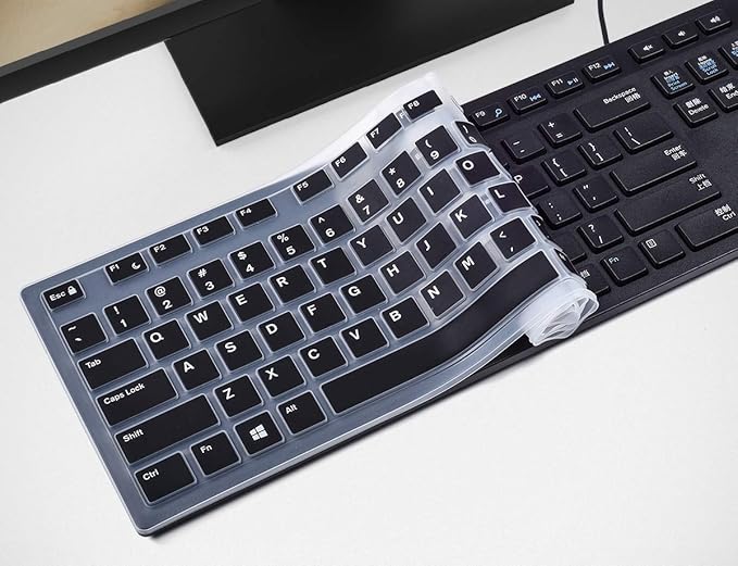 Keyboard Cover for DELL KB216 KB216b KB216t KB216d KB216p Wired & KM636 & Dell Optiplex 5250 3050 3240 5460 7450 705, Dell Inspiron 24" 27" 7700/7790/3475/3670/3477 All-in one Desktop Keyboard -Black