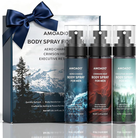 Men’s Body Spray Set - Aluminum-Free Deodorizing Mist | Refreshing Oriental & Woody Scents, 3.4 fl oz Each