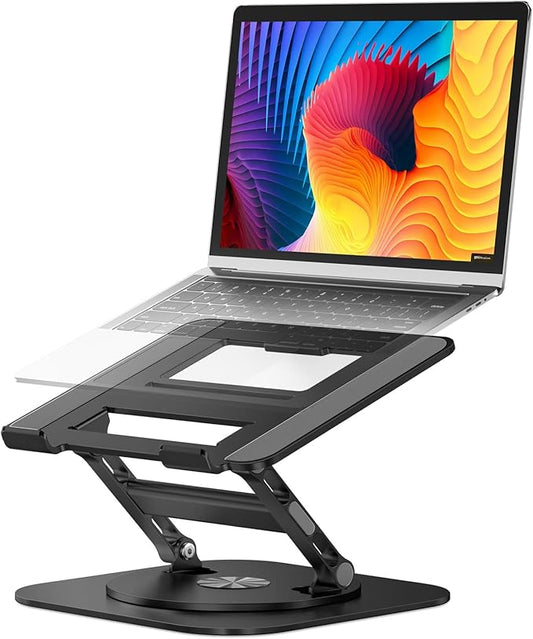 AOEVI Adjustable Laptop Stand with 360 Rotating Base, Stable Computer Stand for Laptop Ergonimic Foldable Laptop Riser for Desk Compatible with MacBook Pro/Air Notebook up to 16 Inches, Black