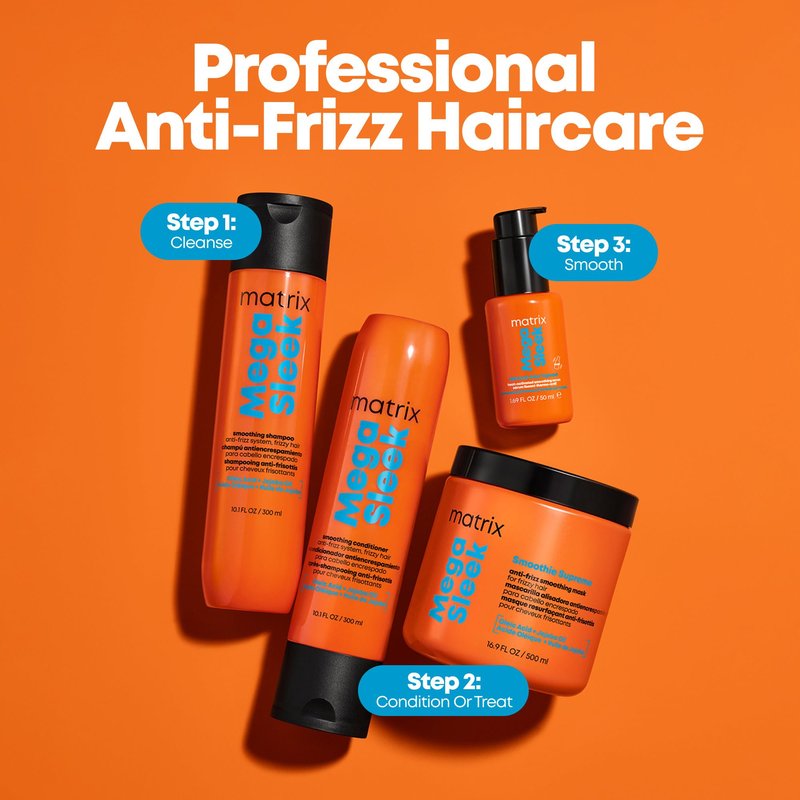 Matrix Mega Sleek Anti-Frizz Conditioner - 96H Anti-Frizz, 12x Smoother Hair, and Lasting Hydration, With Oleic Aicd and Jojoba Oil, For All Hair Types