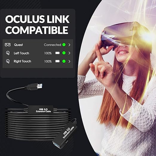 W WDX MAST DYNAPOINT LIMITED 50FT USB 3.0 Extension Cable,Active Type A-Male to A-Female Extender Cord, 2 Signal Boosters,Compatible Oculus Quest 2/3 VR,Printer, Webcam,Xbox, PS4 and More,
