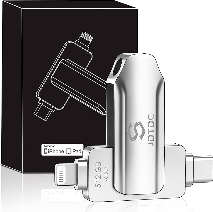 Genuine Apple MFi Certified 512GB USB C & Lightning Flash Drive iPhone USB Stick with One-Click Backup, Photo Stick & External Storage for iPhone/iPad/Mac/Android - Real Storage Capacity & Secure Data